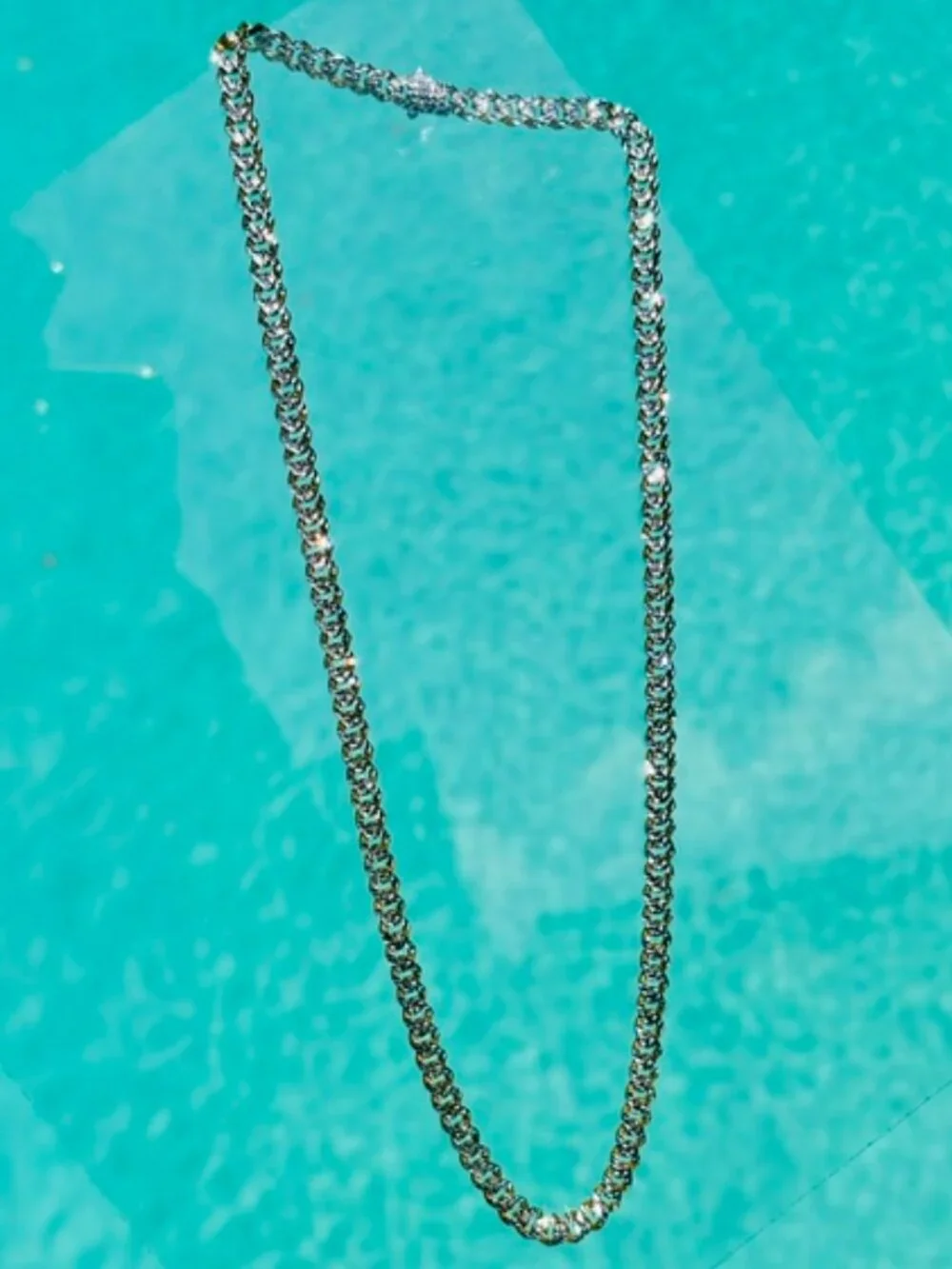 Miami Cuban Pave 6.5mm Chain in 14K Gold Two-Tone Reversable 22 inch Necklace